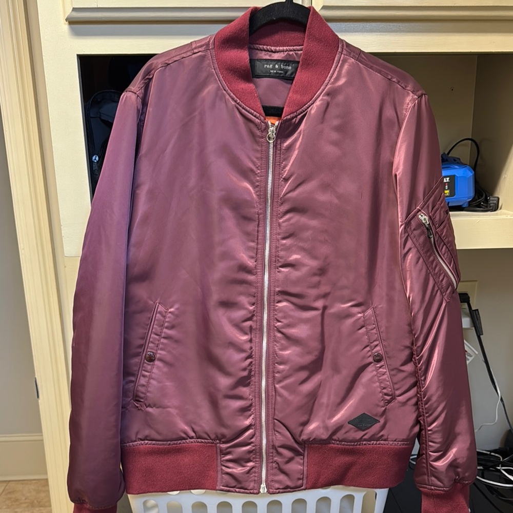 Rag & Bone Red Bomber Jacket with Ribbed Collar
